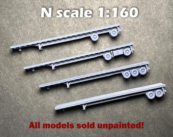 N Scale (1:160)  - One (1) 53 foot US Max Length Flatbed trailer - select type - UNPAINTED, this is NOT a toy!