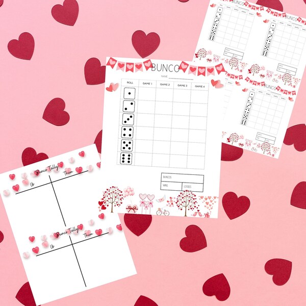 February Bunco Sheets, Holiday Bunco, Bunco Tally, Bunco Party