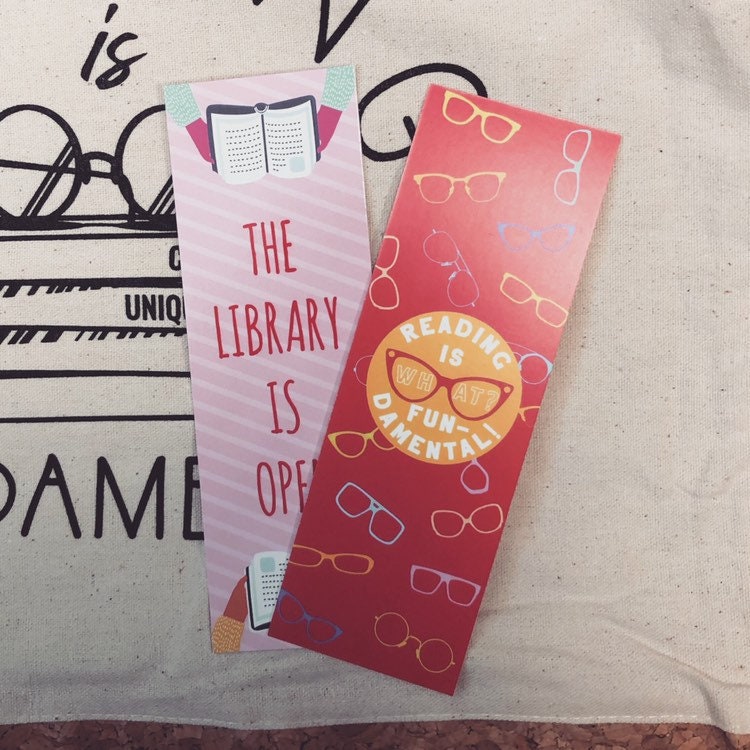 The Library is Open, Reading is Fundamental bookmark, reading glasse,…