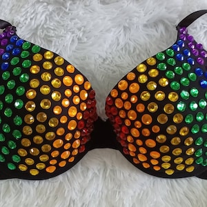 Pride Rainbow Rhinestone Bra Black or White
