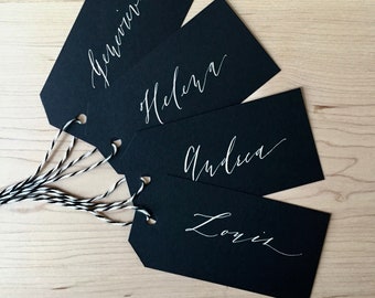 Modern calligraphy holiday gift tags | custom Christmas gift tags | hand written names on gift tags | black, kraft, white gift tags