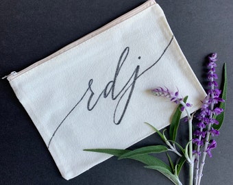 Personalized Canvas Pouch with Hand Lettered Names or Initials, Party Favor, Travel Bag, Make-Up Bag, Wedding Party Gifts, Bridesmaid Gifts