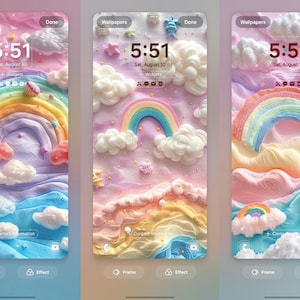 Phone Wallpaper| Pink pastel wallpaper\Dreamy Fluffy Cloud\ Bundle \3D Lock Screen\Rainbow Clouds\Iphone\ IOS & Android Wallpaper\Kawaii