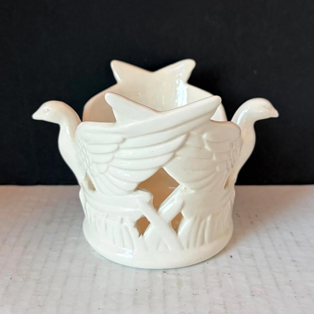 White Ceramic Decorative Candle Holder With Doves and Star Motif. - Etsy