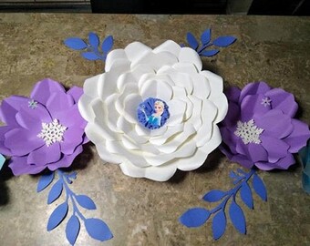 Frozen inspired paper flowers backdrop / paper flowers frozen birthday/elsa/ ice queen decor/Custom Name