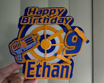 Adornos para tartas inspirados en NERF/¡2 estilos!/ dardos/nombre personalizado/cumpleaños