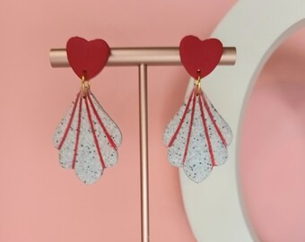 Valentine's Day Dangle Earrings, Red Heart Earrings, Quirly Earrings, Concrete Effect Earrings, Polymer Clay Earrings,