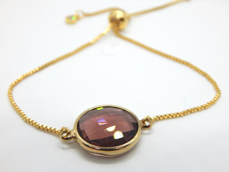 25/% OFF Adjustable Bracelet Brass Glass Charm Bracelet SALE Brown Burgundy Rose Gold Slide Bracelet