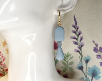 Modern Minimalistic Dangle Earrings, Geometric Pastel Blue Polymer Clay Earrings