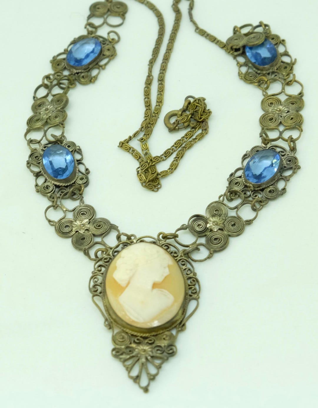 C 1910s Edwardian Silver Filigree Cameo Necklace - Etsy