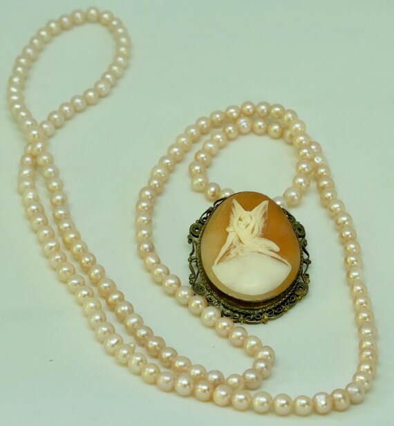 1910 年代 天使のカメオ付き真珠のネックレス - Etsy 日本