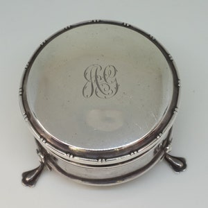 Hallmarked Silver Jewellery box, Velvet lined and the top interior gilded on Feet, Hallmarked Birmingham 1945