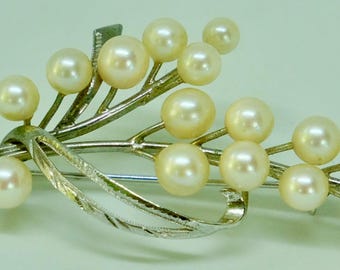 Mikimoto Sterling Silver 5 Cultured Pearl Vintage Floral Brooch - Etsy