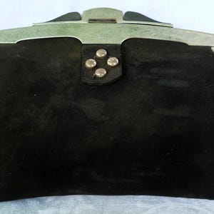 c 1920s Suede and Chrome Clutch Handbag