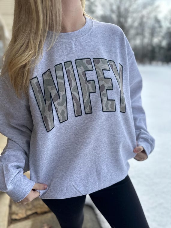 Camo Wifey Oversized Print Old School Camo Sublimated Vintage Gildan Crewneck, Gildan T-shirt,