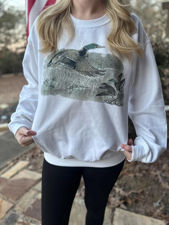 Camo Flying Mallard Bird Old School Camo Sublimated Vintage Gildan Crewneck, Gildan T-shirt,