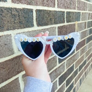 Custom Bride Wedding Pearl Heart Shaped Sunglasses, Embellished with Pearls, As Seen on TikTok, Bachelorette Gift for Bride image 2