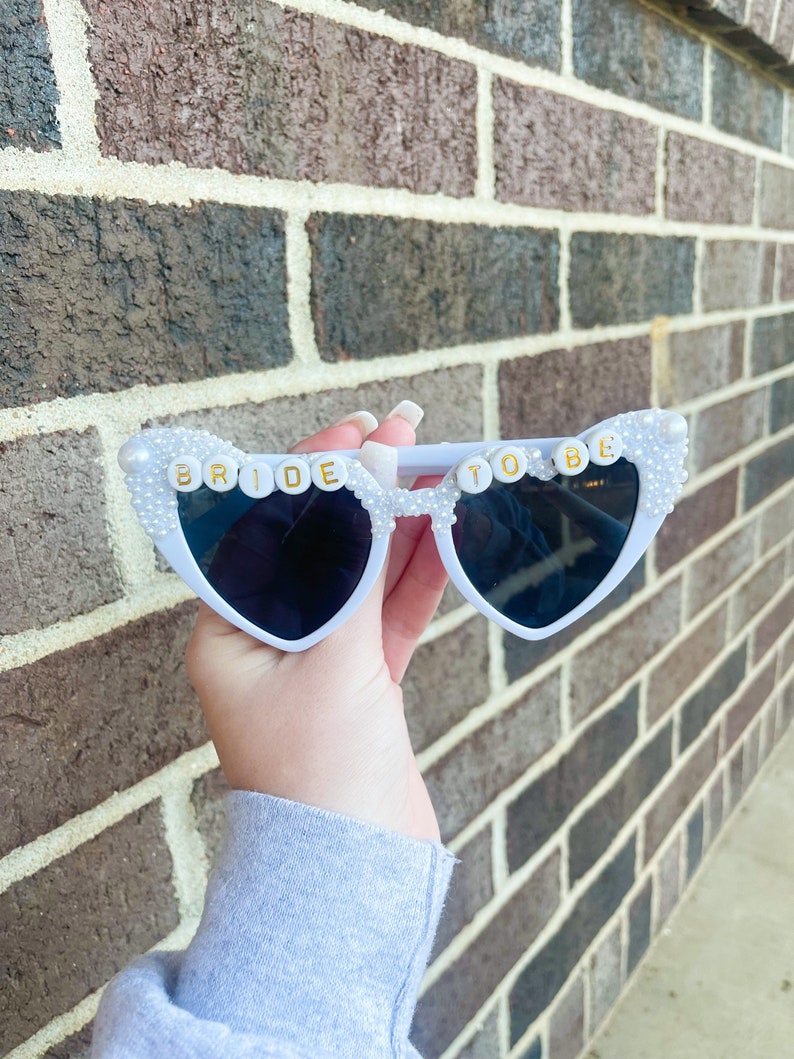 Custom Bride Wedding Pearl Heart Shaped Sunglasses, Embellished with Pearls, As Seen on TikTok, Bachelorette Gift for Bride image 2