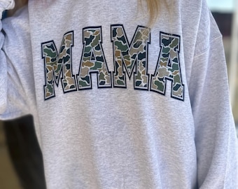 Camo Mama Oversized Print Old School Camo Sublimated Vintage Gildan Crewneck, Gildan T-shirt,