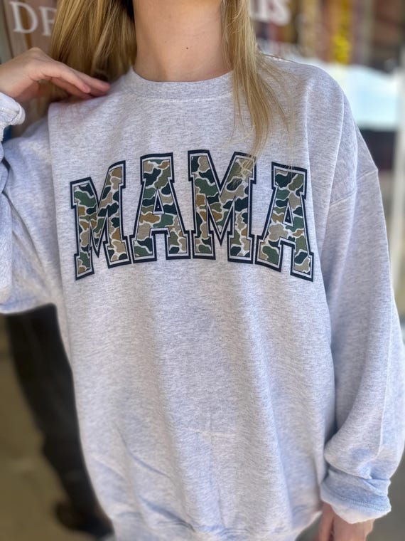 Camo Mama Oversized Print Old School Camo Sublimated Vintage Gildan Crewneck, Gildan T-shirt,