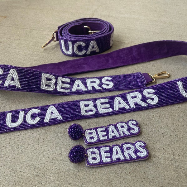 Bears University of Central Arkansas Beaded Purse Strap, Conway AR, Ships FAST, UCA Bears,  Regulated, Hand Beaded Custom Strap