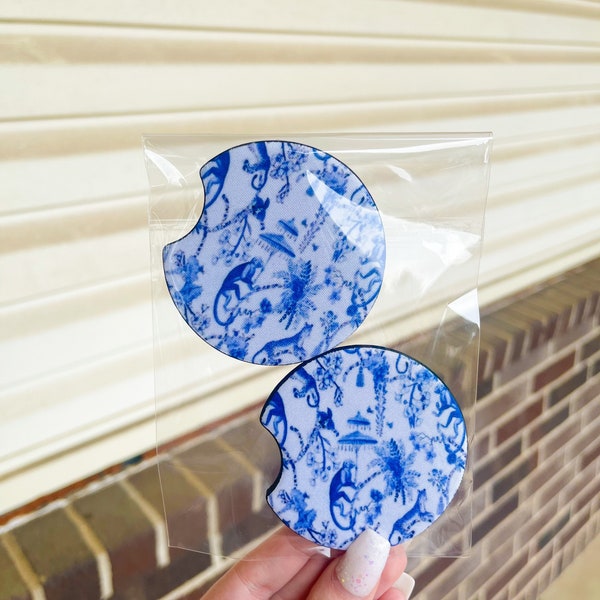 Chinoiserie Pattern Ginger Jar Car Coasters, Grandmillinial Car Coasters, Blue and White, Car Gift, Birthday Gift for Women, Cup Holder