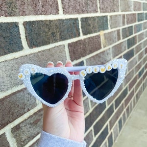 Custom Bride Wedding Pearl Heart Shaped Sunglasses, Embellished with Pearls, As Seen on TikTok, Bachelorette Gift for Bride image 4