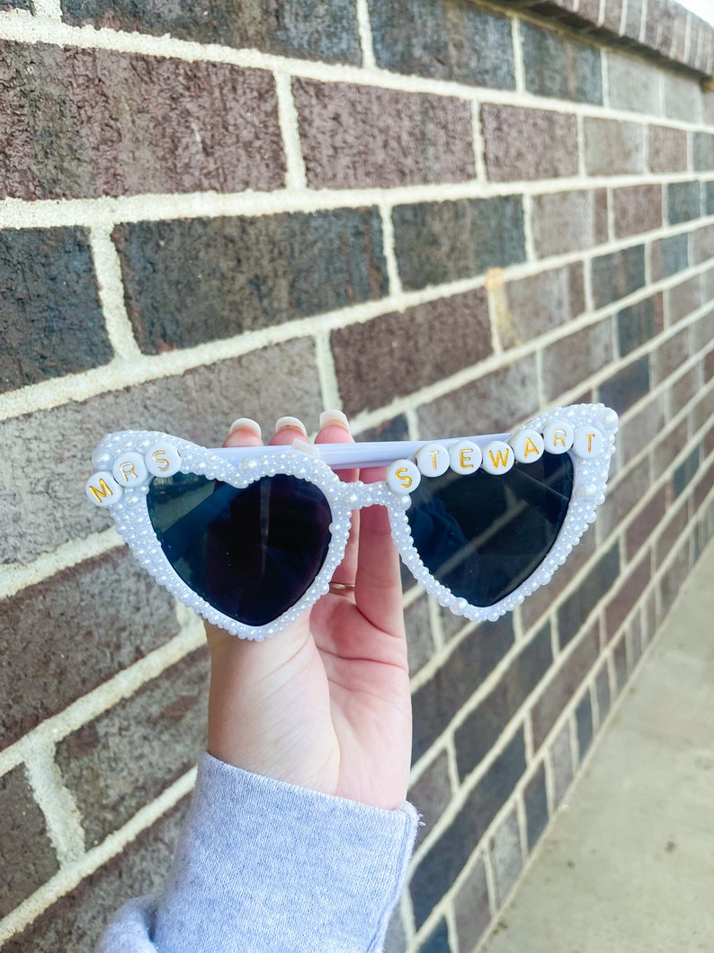 Custom Bride Wedding Pearl Heart Shaped Sunglasses, Embellished with Pearls, As Seen on TikTok, Bachelorette Gift for Bride image 4