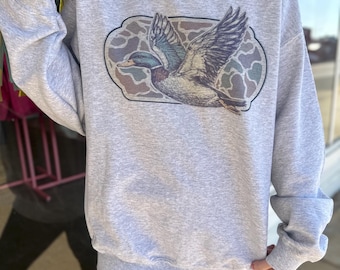 Camo Flying Mallard Bird Old School Camo Sublimated Vintage Gildan Crewneck, Gildan T-shirt,