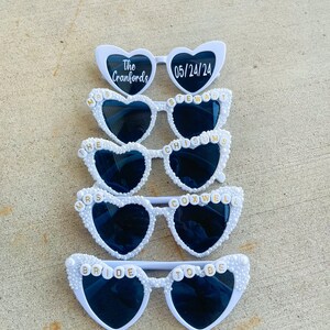 Custom Bride Wedding Pearl Heart Shaped Sunglasses, Embellished with Pearls, As Seen on TikTok, Bachelorette Gift for Bride image 1