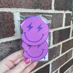 Pink Blue Smile Face Car Coasters, Lightning Bolt Eyes Car Coasters, Sweet 16 Gift, Car Gift, Birthday Gift for Women, Cup Holder Coasters image 7