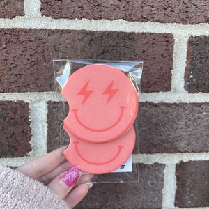 Pink Blue Smile Face Car Coasters, Lightning Bolt Eyes Car Coasters, Sweet 16 Gift, Car Gift, Birthday Gift for Women, Cup Holder Coasters image 6