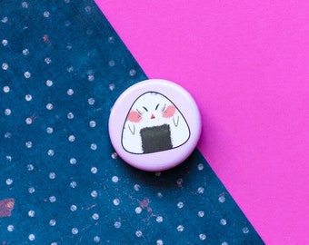 Cute White Riceball Button, Pin Badge