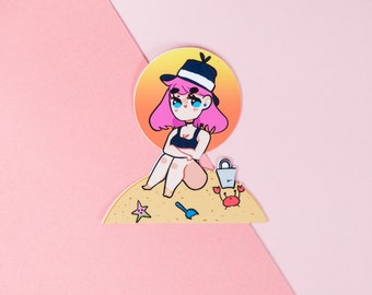 Sunset by the Sand, Waterproof Vinyl Die Cut Sticker ~ Cute Summer Die Cut Vinyl Sticker, Laptop, Journal, etc