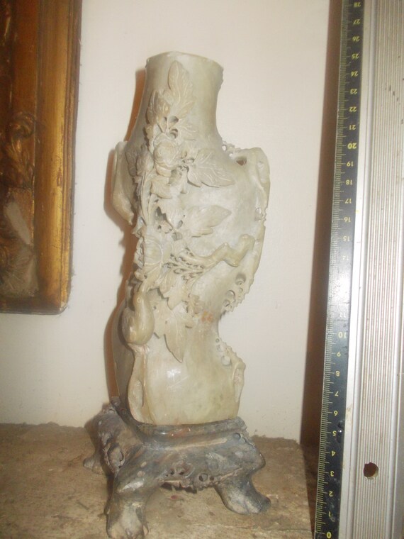 Oriental Soapstone Carved Vases Candle Holders Etsy