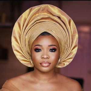 Handmade Aso Oke Autogele: Ready-to-Wear Nigerian Headwrap
