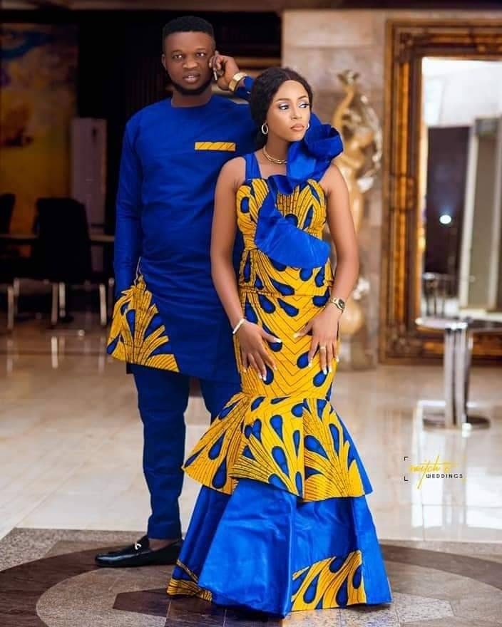 African Print Dress Royal Blue and Gold Etsy Canada