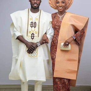Couples Aso-oke, wedding attire, Yoruba agbada dress, Nigerian Traditional outfit, bubu and autogele.