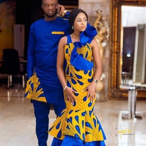 Matching Wedding Outfits Traditional Aso Oke ofi Wears White and Gold Clothes clothing for womens, Dress African Nigerian Suits Bridegroom
