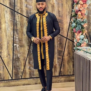 AGBADA voor mannen, Afrikaanse AGBADA, Afrikaans trouwpak, pak bruidsjonkers, pak bruidegom, Afrikaanse herenkleding, 3-delig herenpak, gratis DHL Express