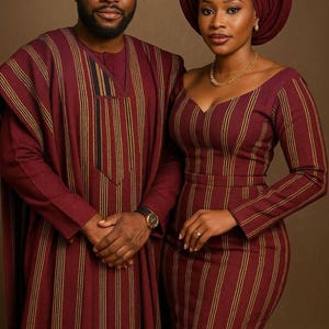 3pc Aso Oke Agbada: Nigerian Wedding Suit, Fila Cap