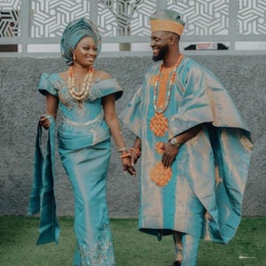 Matching Aso Oke Wedding Outfits: Traditional Nigerian Bride & Groom Attire