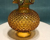 Vintage Fenton Amber Hobnail Oil Lamp Light Shade Double Ruffle Crimped