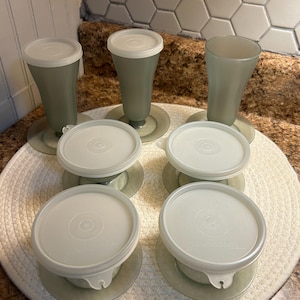 Tasses à dessert Tupperware vintage avec couvercles Gris fumé - Lot de 7