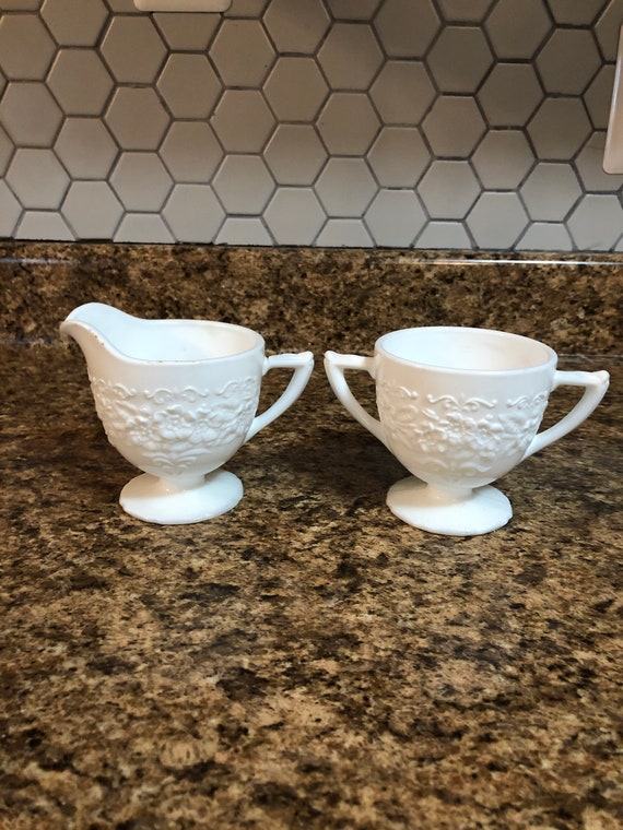 Vintage Milk Glass Sugar and Creamer Set Indiana Glass Etsy