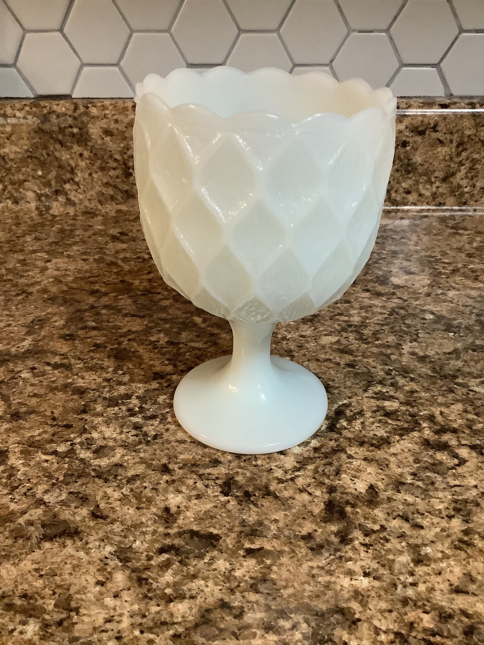 Vintage Milk Glass Goblet With Diamond Pattern Etsy