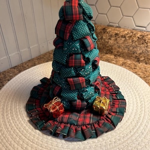Vintage Handmade Fabric Christmas Tree with Tree Skirt and Presents