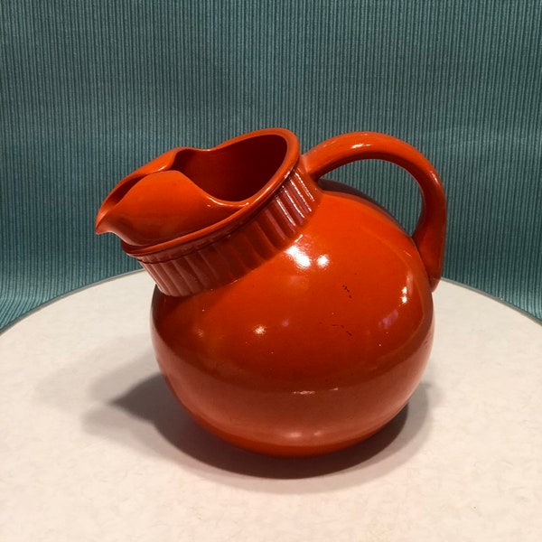 Vintage Anchor Hocking Ribbed Tilted Ball Pitcher - Orange