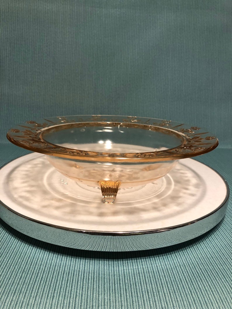 Vintage Pink Depression Glass Footed Bowl With Flower Pattern Etsy
