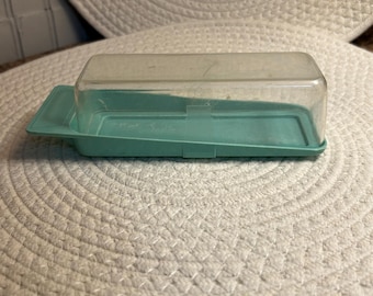 Vintage MCM Plastic Turquoise Butter Dish